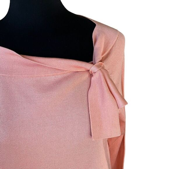 PENDLETON Woman's Knit Pullover Top Size S Silk Blend Peach Tie Collar - Picture 2 of 15